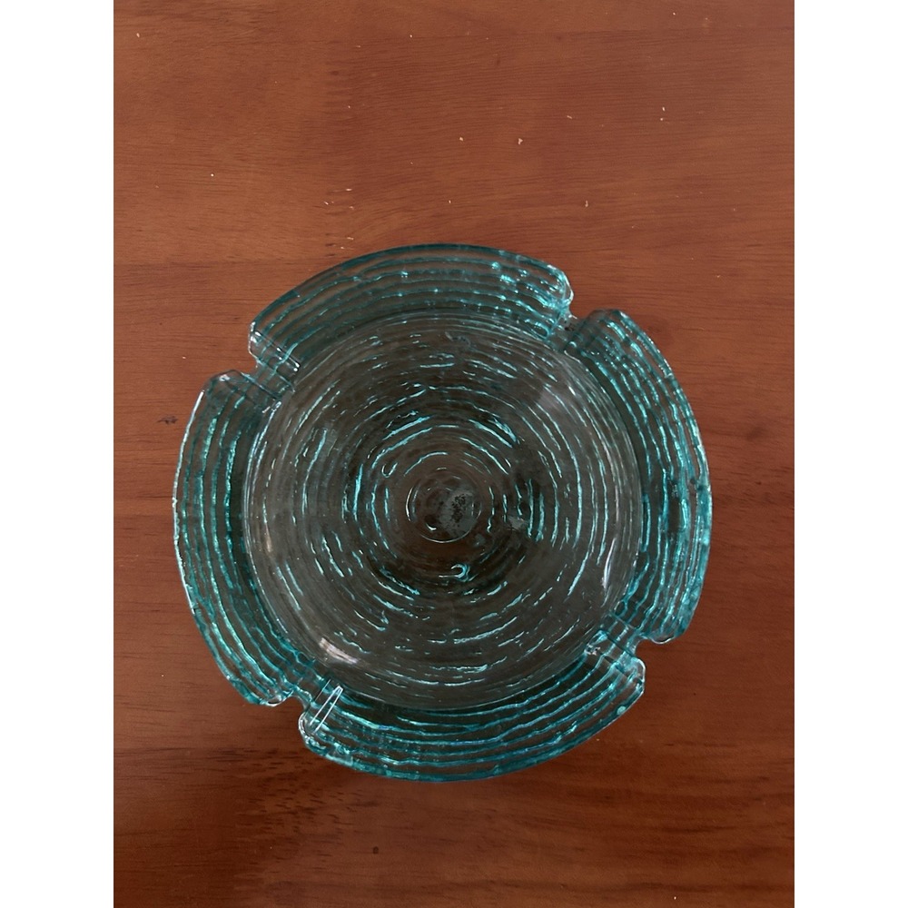 Anchor Hocking Soreno Aqua / Turquoise Blue Glass Ashtray 6.5" Vintage MCM 1960s